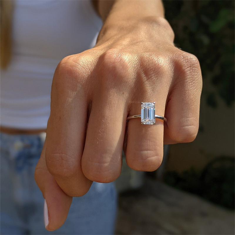 Jewelry 2.5 Carat E VS1 Lab Grown Diamond Elongated Emerald Cut Solitaire Ring For Women 14K White Gold Womens Engagement Ring Anniversary Wedding Rin