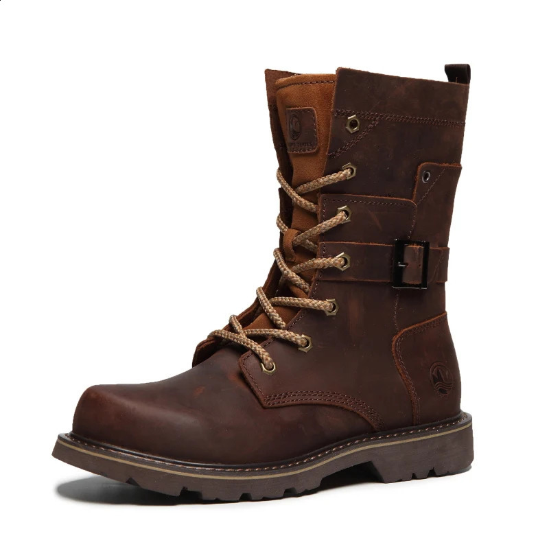 Mens waterproof hunting boots tactical desert combat ankle boots hiking shoes womens work leather walking shoes 250326