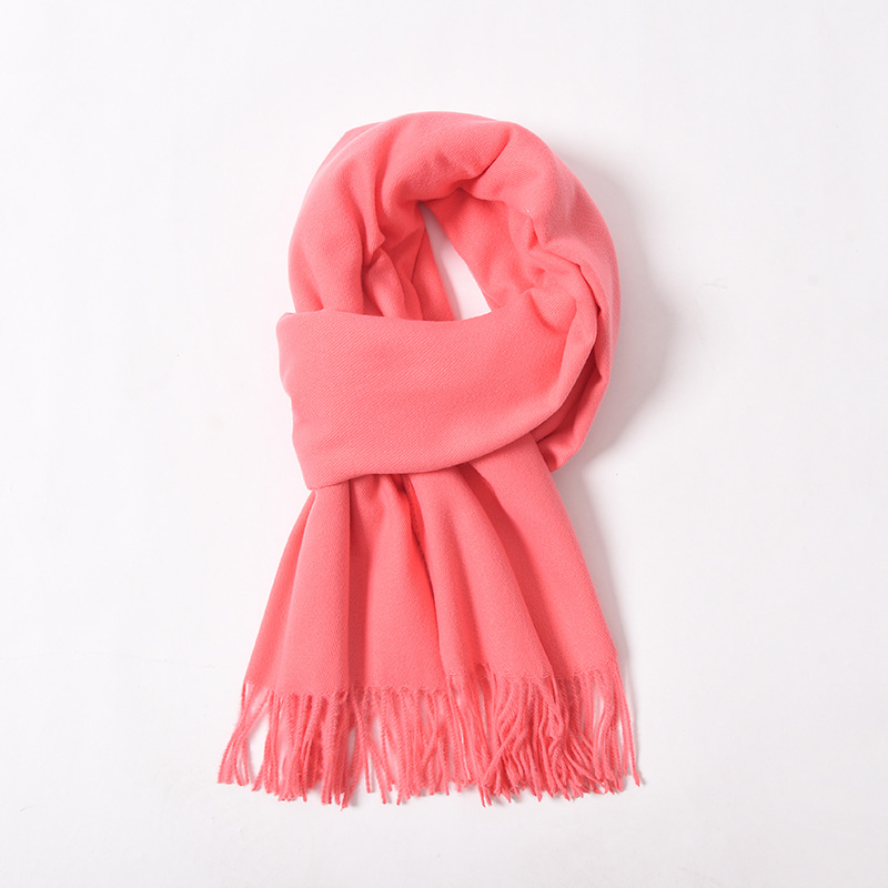 K274 Autumn and winter new solid color scarf for women simple and versatile imitation cashmere scarf sweet tassel shawl neck scarf red scarf