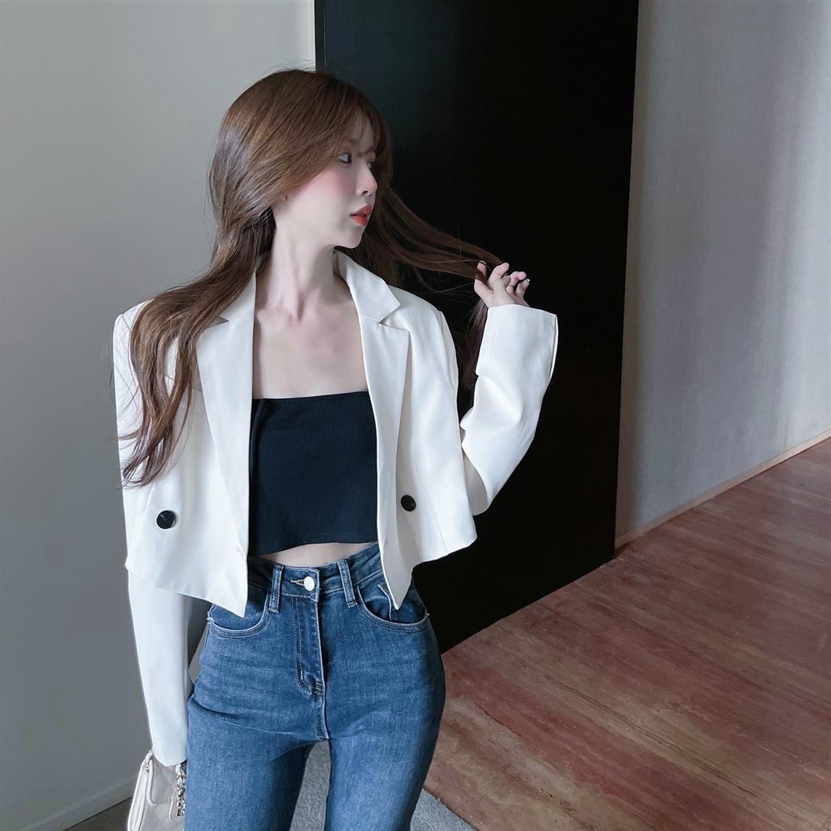 H330Chic Women's Blouses for Students - Trendy Short Suit Tops Ideal for Spring and Fall Seasons
