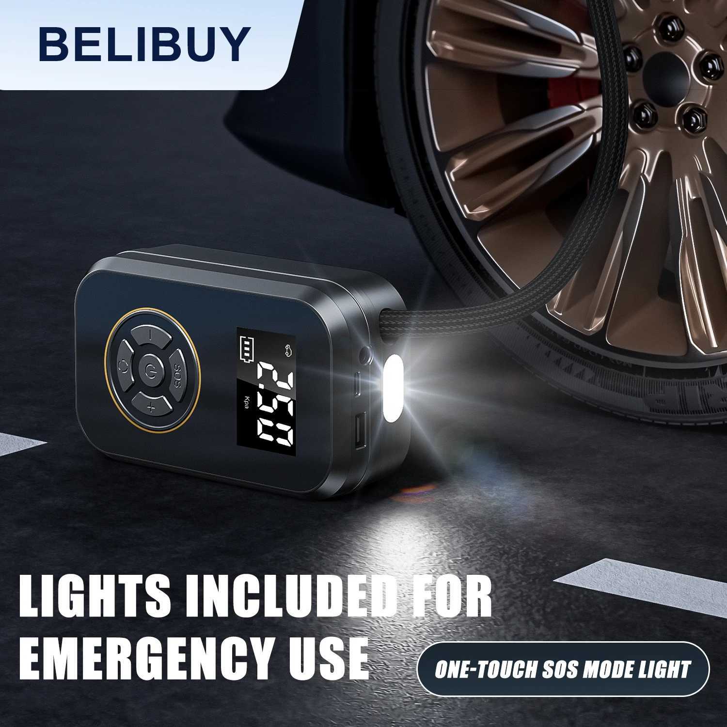 Belibuy portable tire inflator car tire inflator with digital display electric inflator mini bicycle air pump M250331