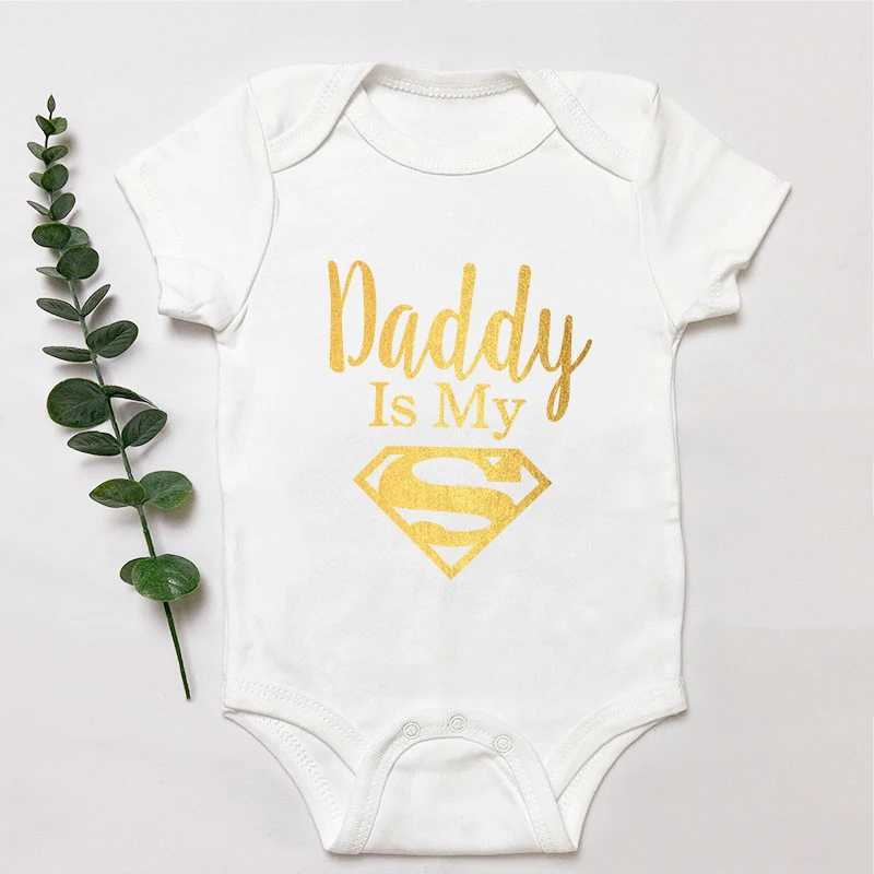 Baby jumpsuit newborn boys and girls clothing golden dad is my hero funny printed baby jumpsuit cute casual baby bodysuit Z250331