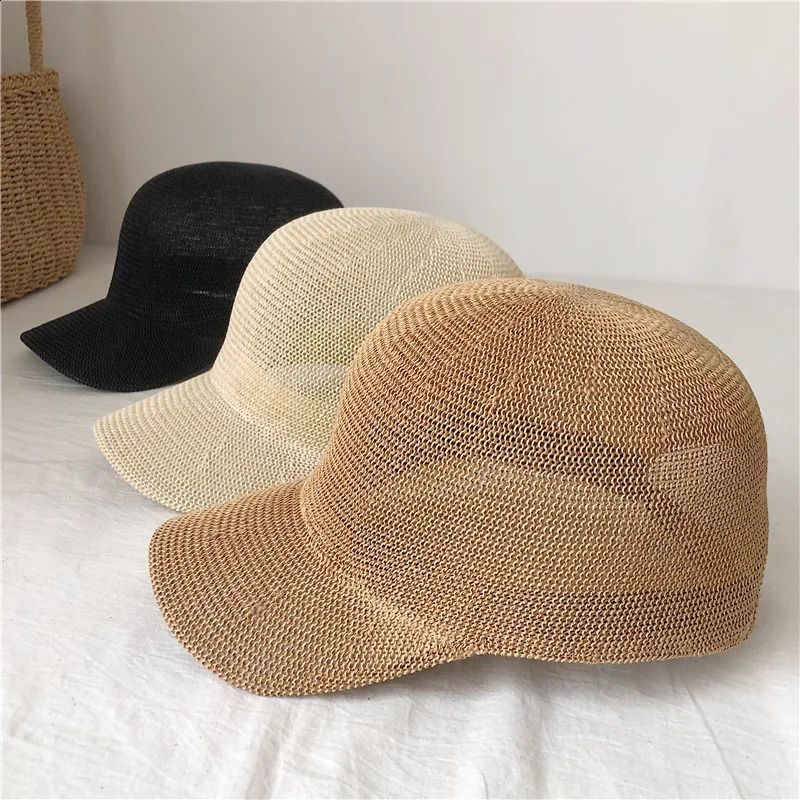 Summer Breathable Straw Baseball Cap Men Outdoor Paper Sun Hats Women Solid Color Adjustable Shade Beach Hats Wholesale 250324