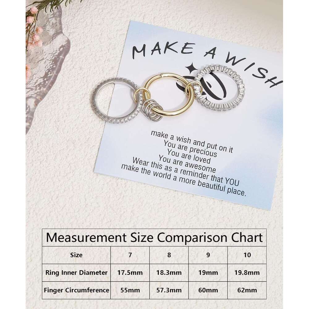 Stackable for Women Gold Plated Statement Dainty Interlocked Cubic Zirconia Band 3 Multi-k Rings Set