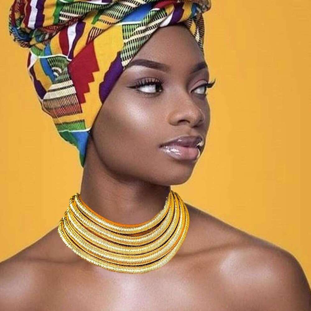 African Choker Necklace Gold Rope Weave Collar Layered Boho Tribal Chokers Multilayer Statement Party Jewelry Accessories for Women