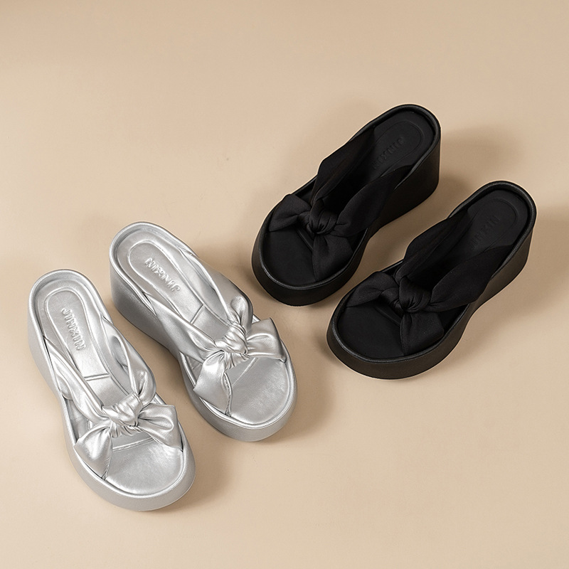 free Shipping Designer Thick soled slippers One word cool slippers Slope heel sandals High-heeled sandals 2025 hot