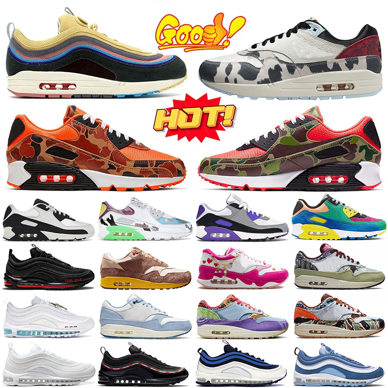 Top Fashion Outdoor Recreation Designer Running Shoes for Women Mens Black White Mesh Leather Pink Patta Camo 90 90s Sports 97 Trainers Runners Platform Sneakers