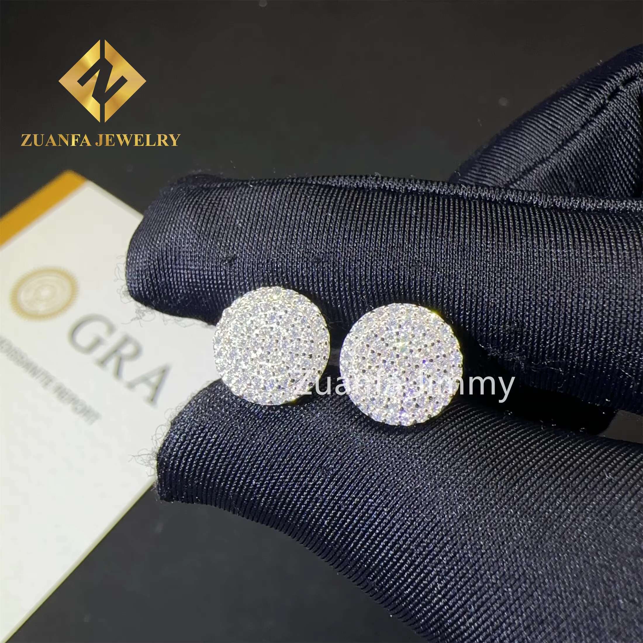 Drop Shipping Iced Out Hip Hop Sterling Silver 925 Silver White Gold Plated Screw Back Moissanite Diamond Stud Earrings Men
