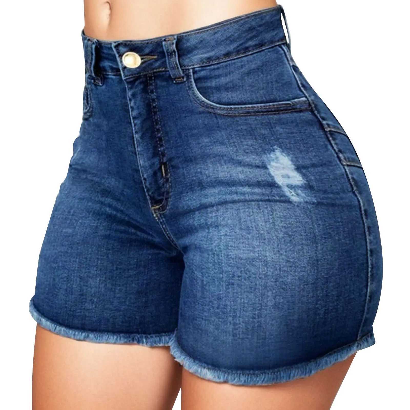 Hot Pants Sexy Women High Waist Denim Shorts Raw Edge Wrapped Hip Stretchy Shorts Summer Retro Ripped Jeans Solid StrtwearC250327