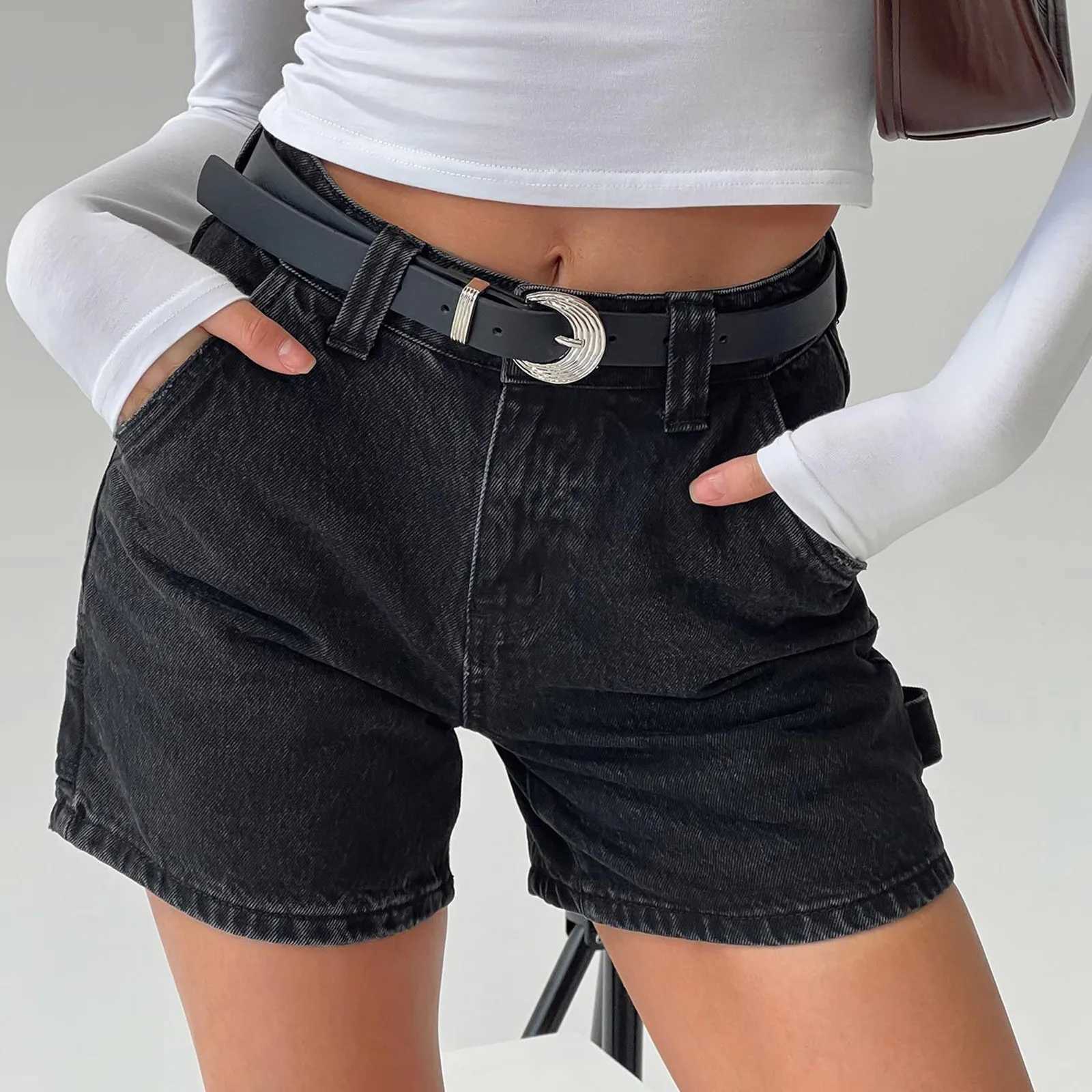 Vintage Women Jean Shorts High Waist Casual Denim Shorts With Pockets Summer Straight Pants Pantnes Y2k Girls StrtwearC250327