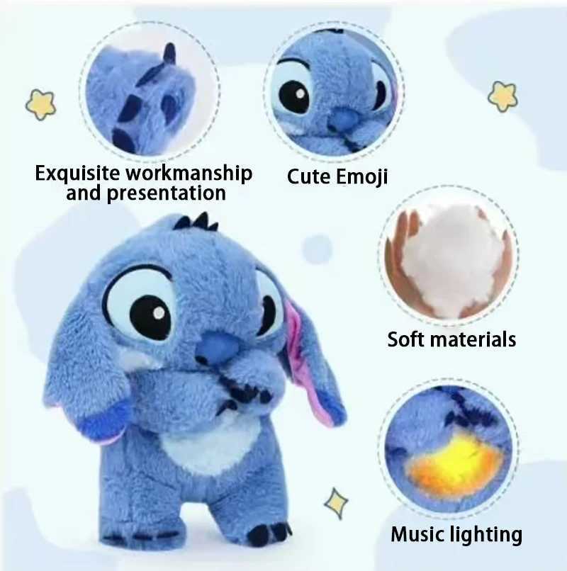 Disney 30cm Sewing Baby Breathing Anxiety Sleep Toy Lilo Angel Plush Doll Lighting Music Baby Sleep Companion Childrens Gift Z250314