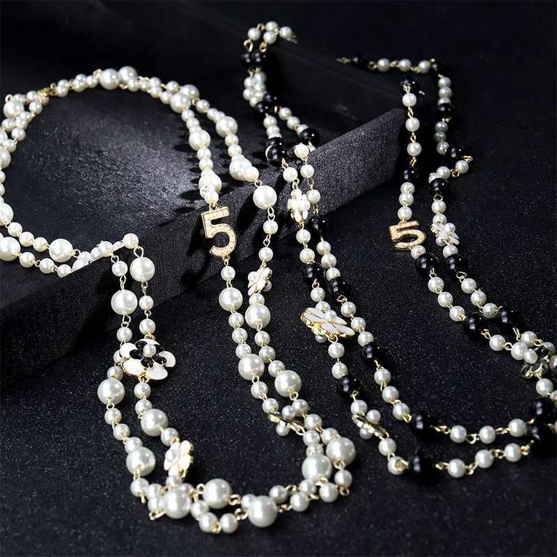 Luxury High Quality Jewelry CC Style Camellia Pearl Necklace Long Pendant Layered Collares de Moda Flower Party JewelryT250331