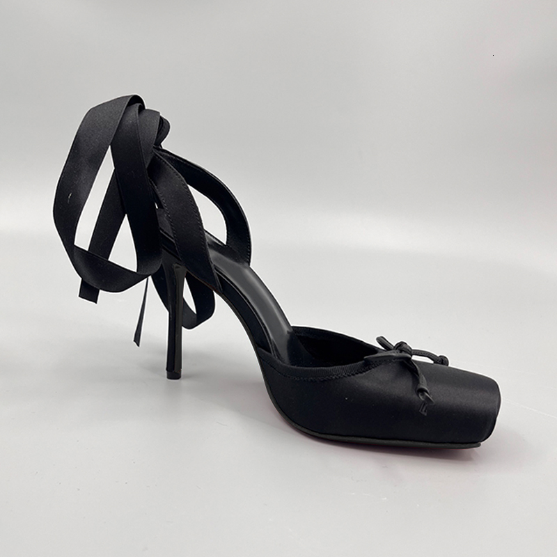 Designer high heels square toe stiletto heels ballet shoes women fashion ankle strap satin dress shoes sandals wedding shoes without box 791