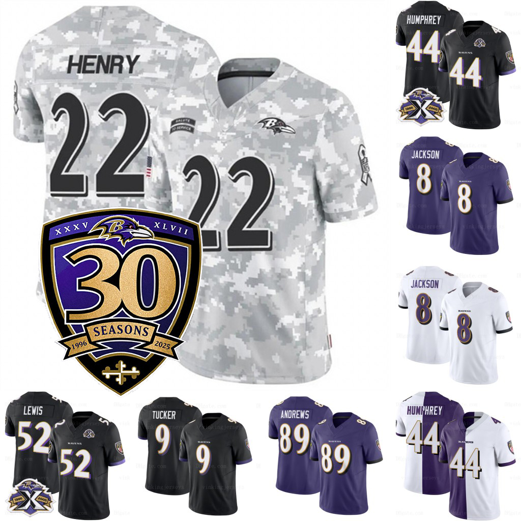 Derrick Henry Raven 30th Football Jerseys Lamar Jackson Zay Flowers Justin Tucker Mark Andrews Isaiah Likely Beckham Jr. Marlon Humphrey mens