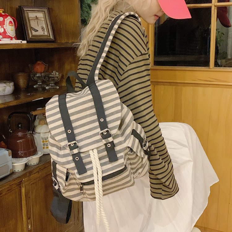 Free shipping hot new Korean niche style retro striped backpack large capacity leisure backpack