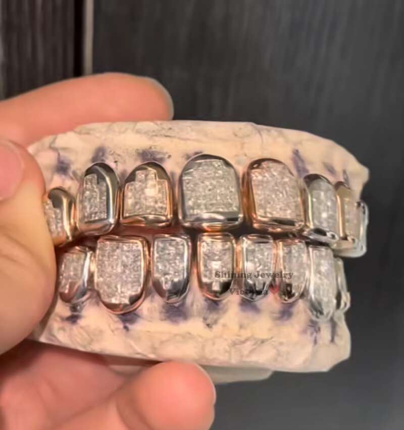 Top 6 Bottom 6 Hop Iced Out VVS Invisible Setting Princess Cut Custom VVS Moissanite Diamond Grillz