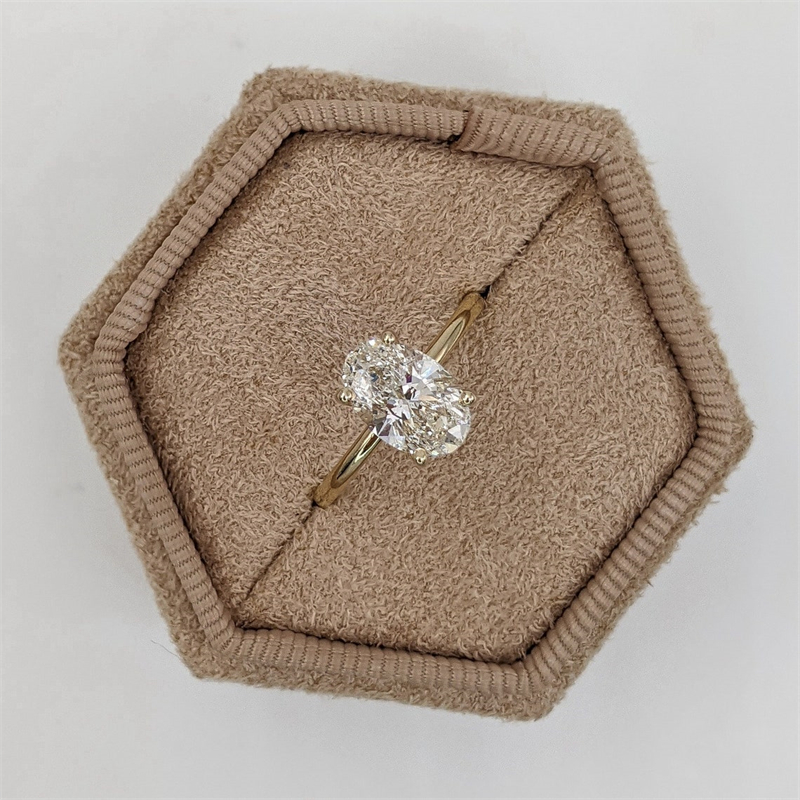 Jewelry Fashion Real Gold Ring For Women 2.0 Carat Oval Cut Lab Diamond Engagement Ring 18K Yellow Gold Solitaire Wedding Ring