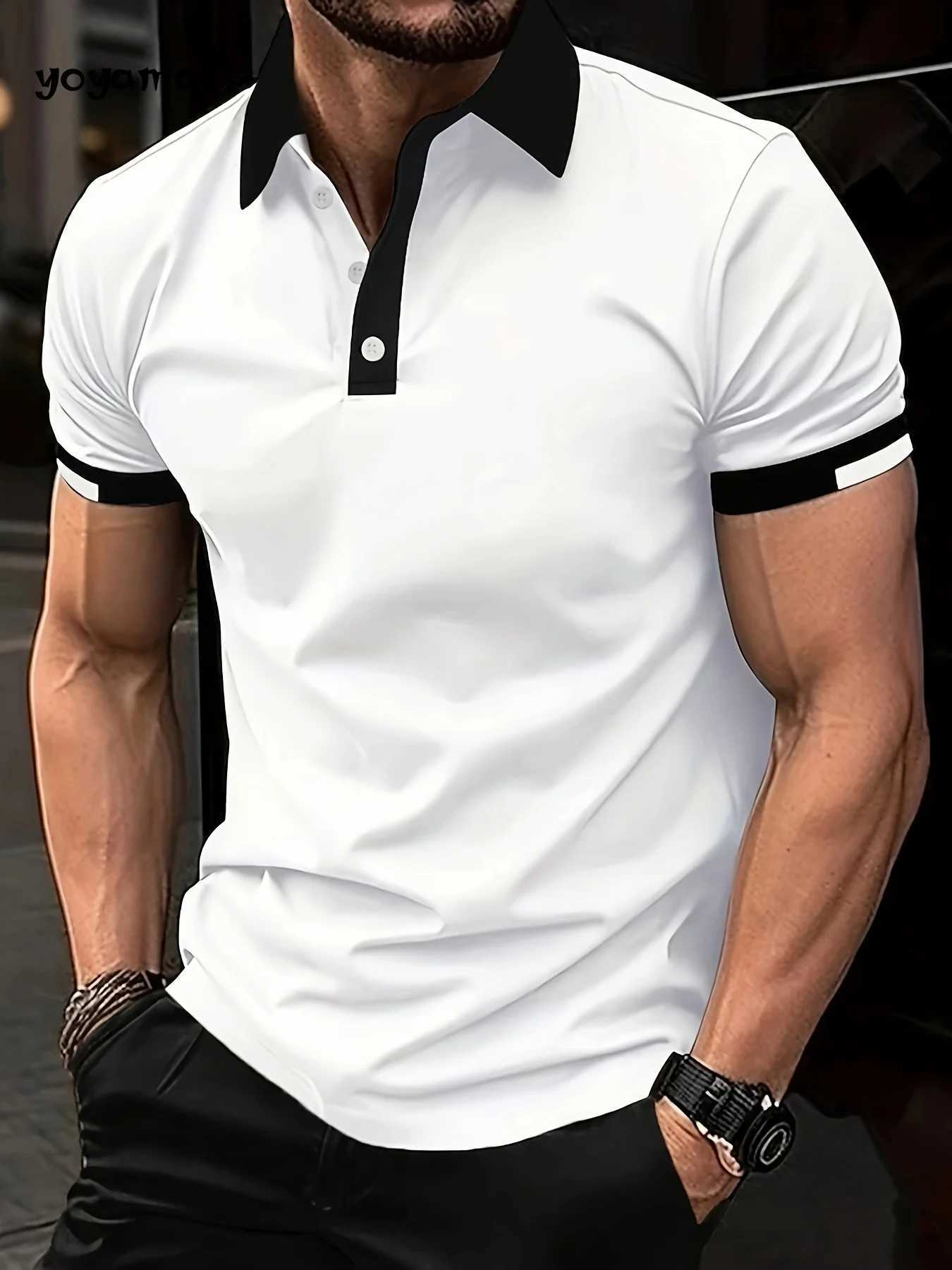 Mens polo shirt simple solid color short sleeved polo shirt breathable lapel top summer mens business casual clothingXJ250331