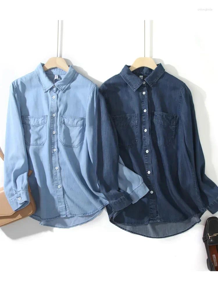 Womens Blouses Summer Denim Women Oversize Long Sleeve Shirt Spring Elegant Casual Basic Top ED2025