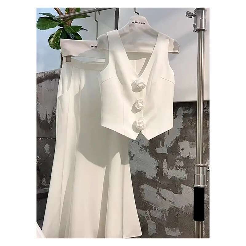 wer design suit sleeveless vest, top, fishtail skirt, two-piece set for women two piece sets womens outifits