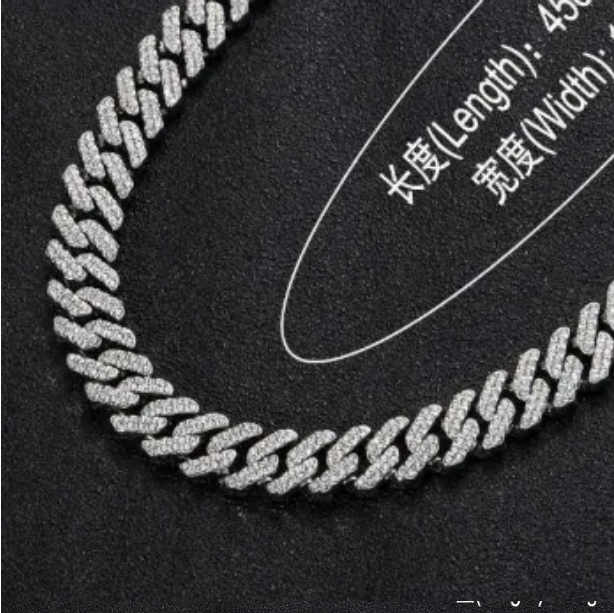 Ice Cubed 12MM Moissanite Sterling Silver Pendant with Cuban Link Chain for Men's Fashion Accessory