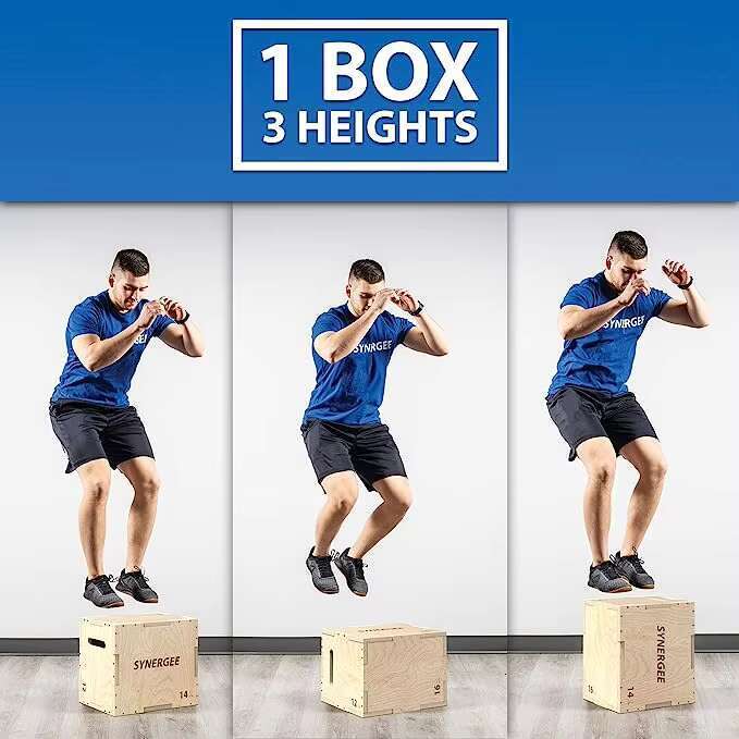 Synergee 3-in-1 plymetric training and adjustment wooden plyo box for jumping practice
