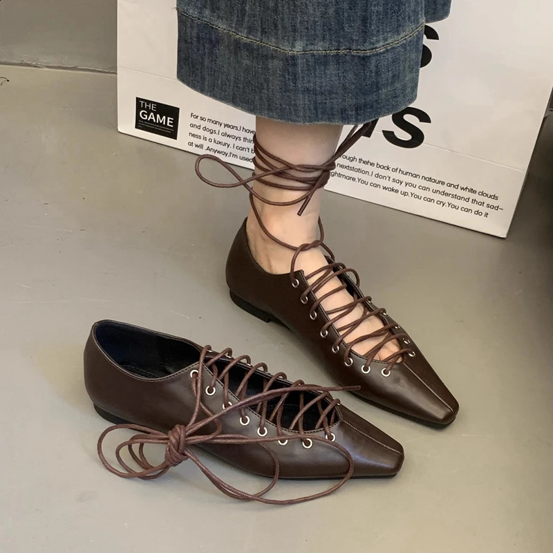 SUOJIALUN 2025 Spring Women Flat Shoes Fashion Lace Up Ladies Elegant Dress Boat Shoes Flat Heel Casual Single Shoes 250328