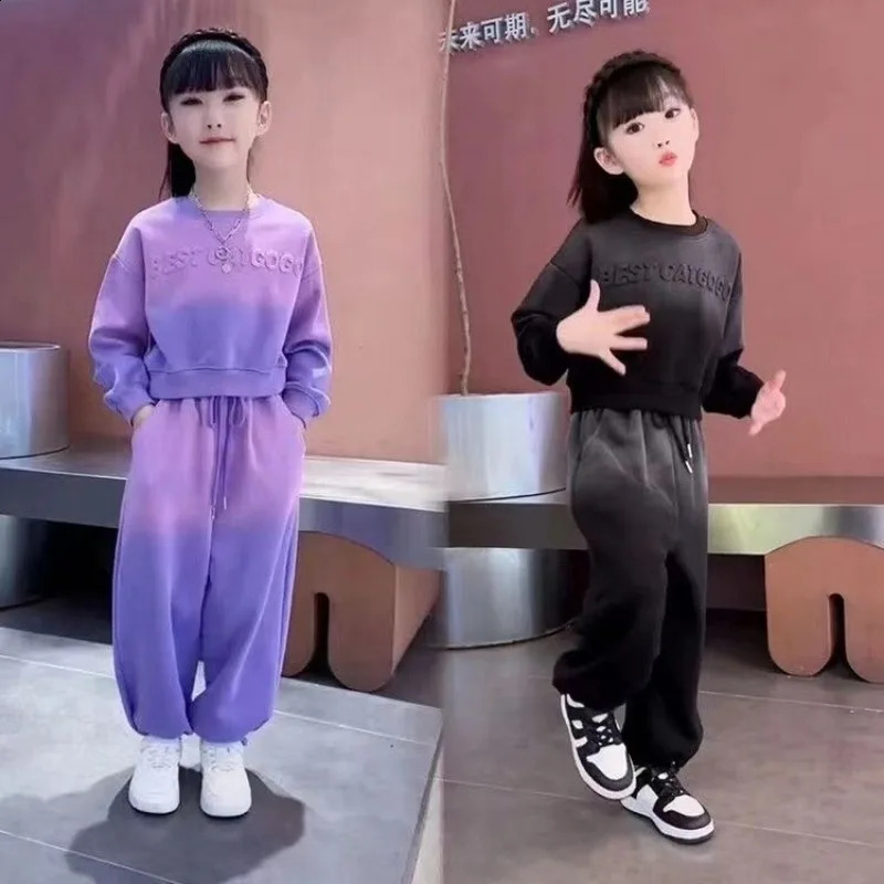 Autumn Youth Boys Clothing Set Childrens Girls Gradient Tshirt and Pants 2piece Top Fashion 250325z