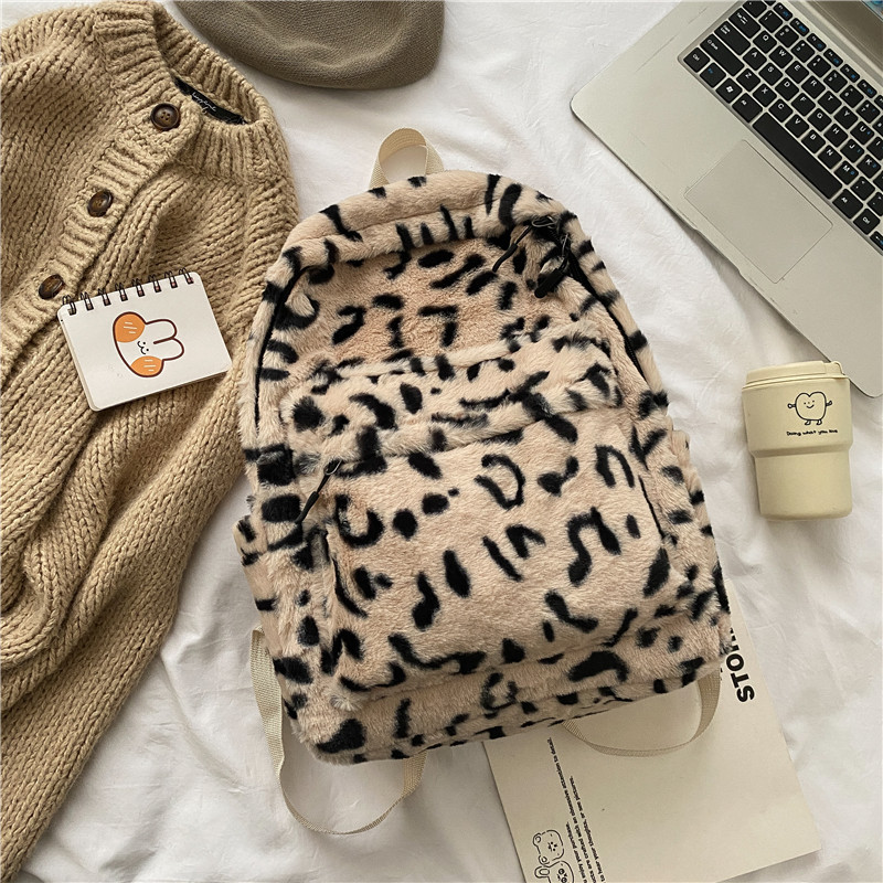 Hot selling fashion backpack leopard print plush bag female simple commuter student schoolbag female bag