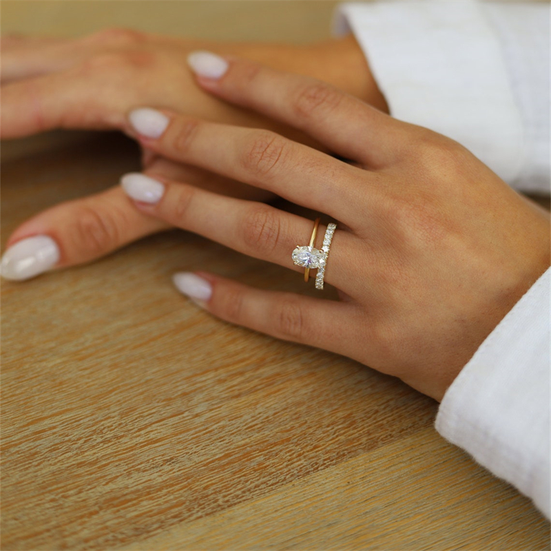 Jewelry Fashion Real Gold Ring For Women 2.0 Carat Oval Cut Lab Diamond Engagement Ring 18K Yellow Gold Solitaire Wedding Ring