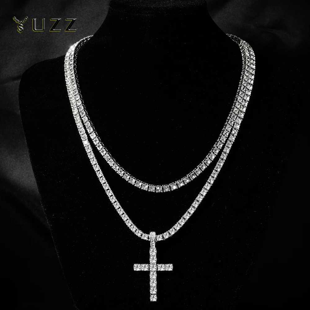 Mens Hip Hop Cross Pendant Necklace Mens 4mm Zircon Tennis Chain Ice Flash Necklace Punk Jewelry Fashion GiftT250331