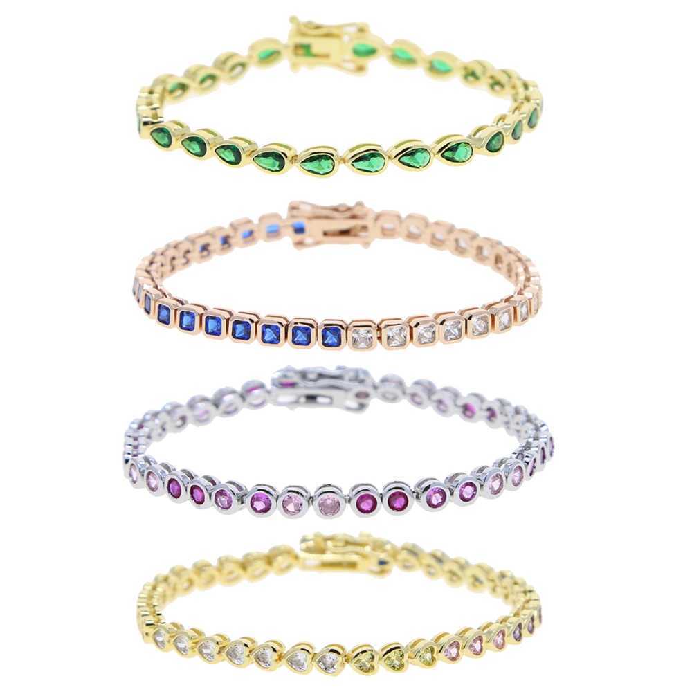 Geometric frame cubic zirconia 5A CZ tennis chain bracelet with various shapes classic and fashionable womens jewelryT250331