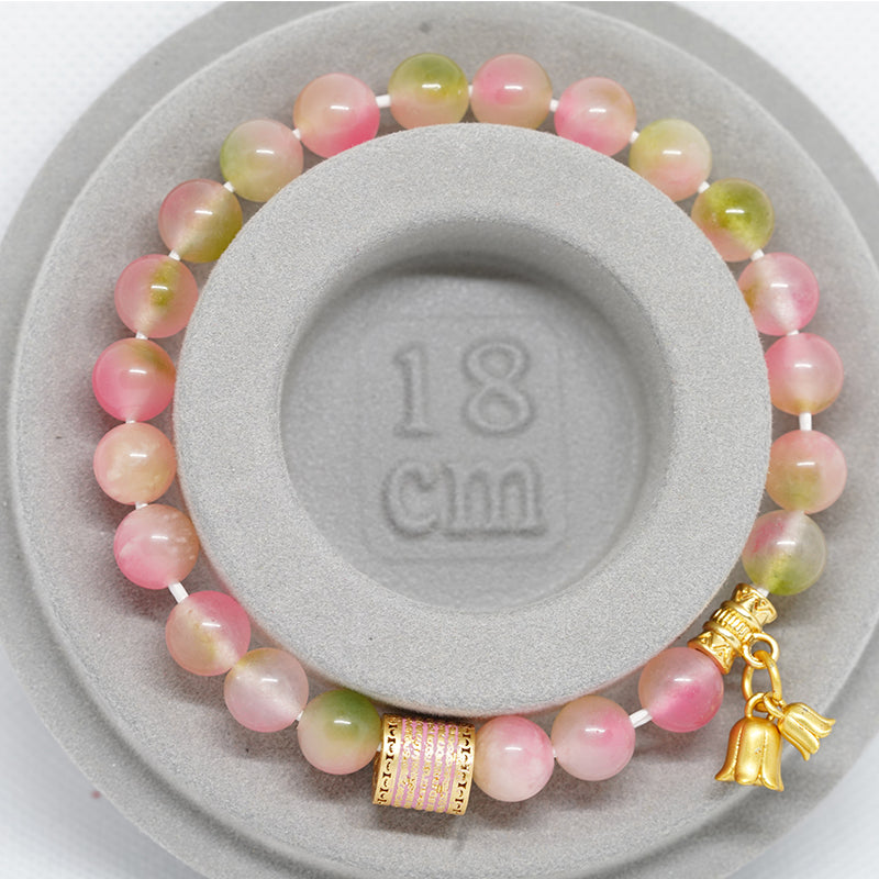 Five Mantra Crystal Bracelet -Peach Chalcedony Stone for Love & Happiness, Spiritual Boho Jewelry for Women