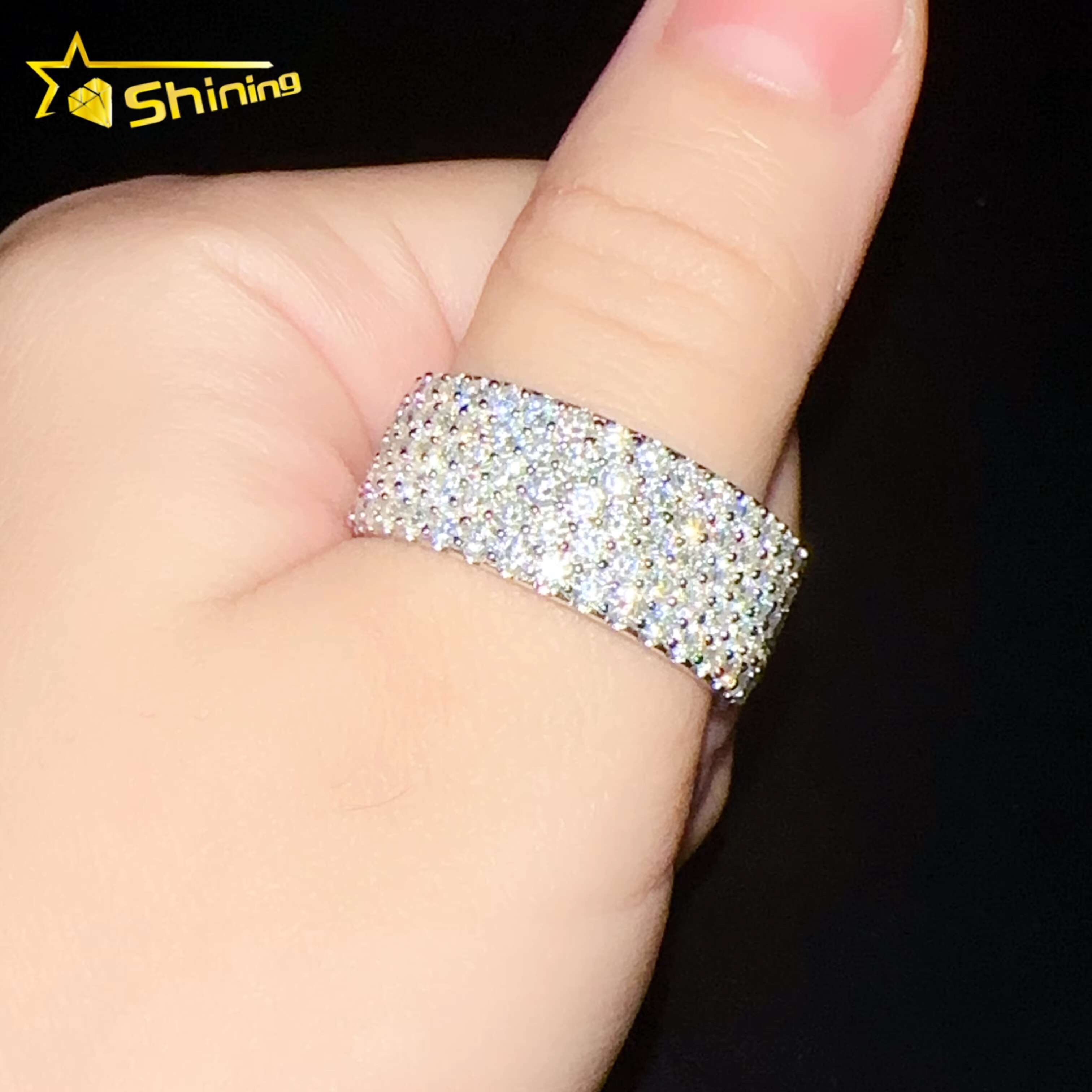 Custom Iced Out Men Moissanite Wedding Band 925 Sterling Silver 5rows 2mm Lab Diamond Engagement Rings with GRA Certificate