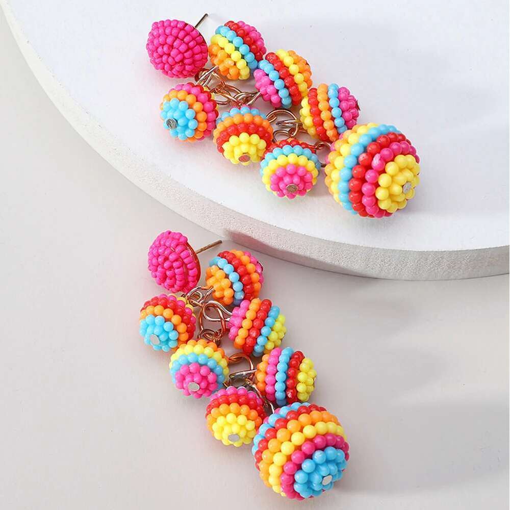 Fashion Colorful Ball Full Beaded Acrylic Dangle Earrings For Women 2022 Trend New Boho Design Pendientes Party Jewelry