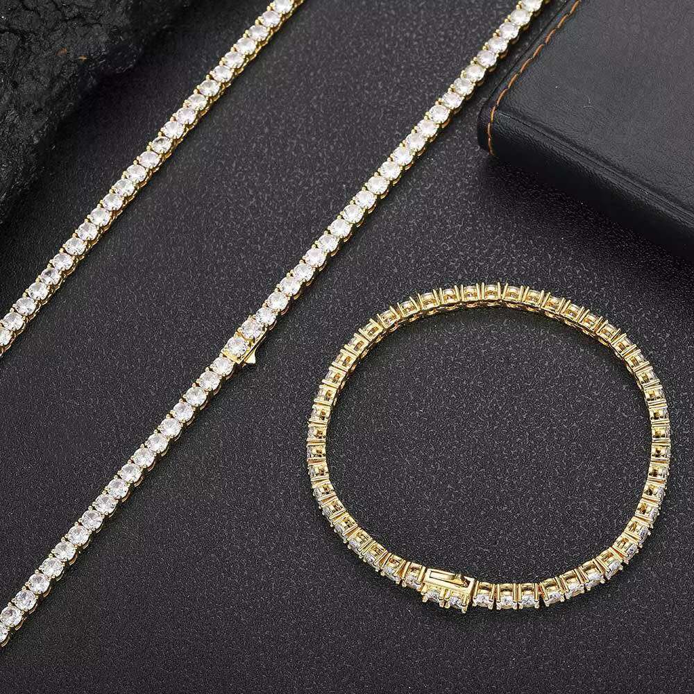 Classic Design Brass Zircon Tennis Necklace Hip Hop Bling Jewelry Gold Silver CZ Iced Out 3mm 4mm 5mm Spring Clasp Tnnis Chain