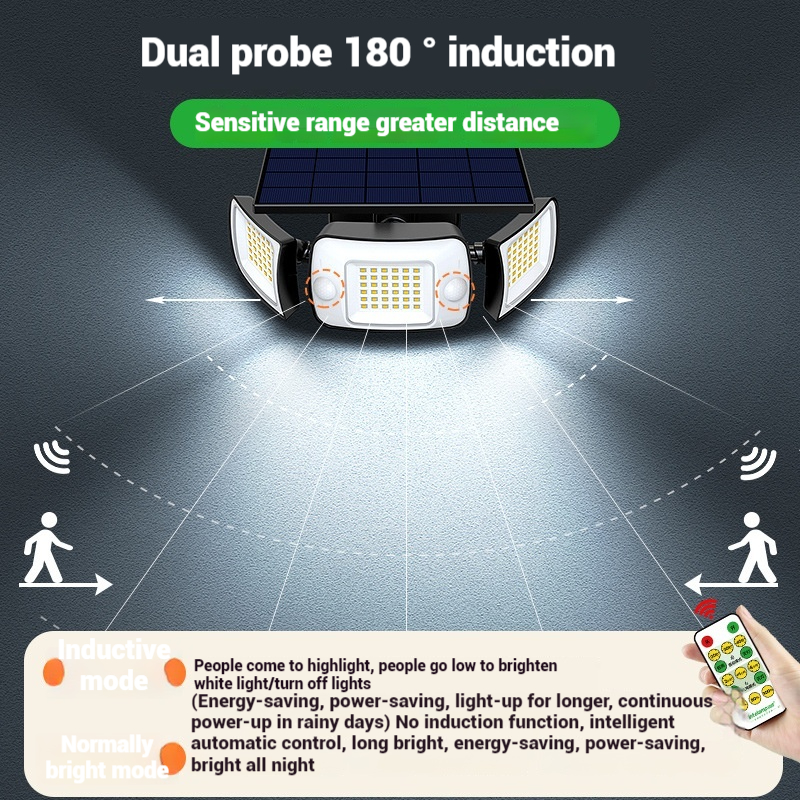 Solar Light Outdoor 328/348 LED Integrated Super Bright Motion Sensor Strong Power IP65 Waterproof 3 Working Modes Garden Wall
