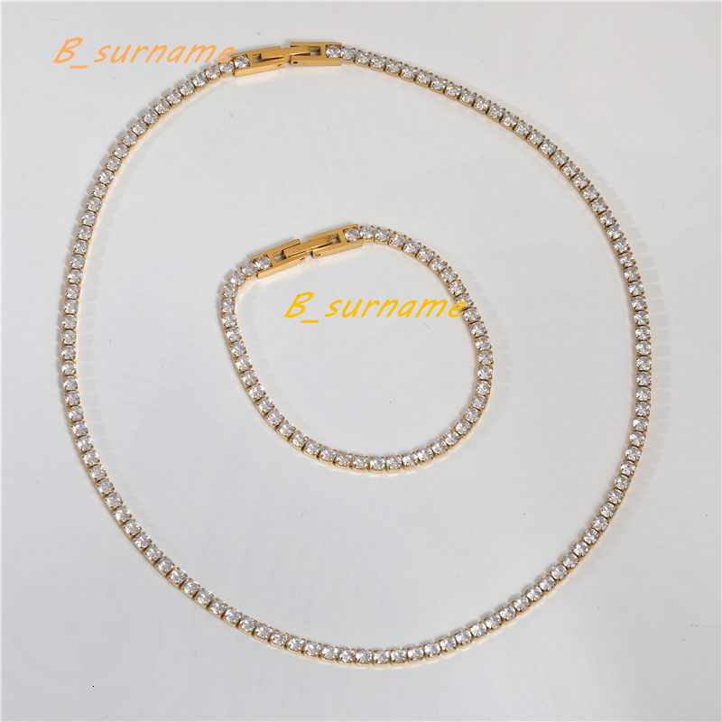 Waterproof Tarnish Free 18K Gold Plated Luxury Zirconia Pave Stainless Steel Tennis Necklace Fashion Jewelry