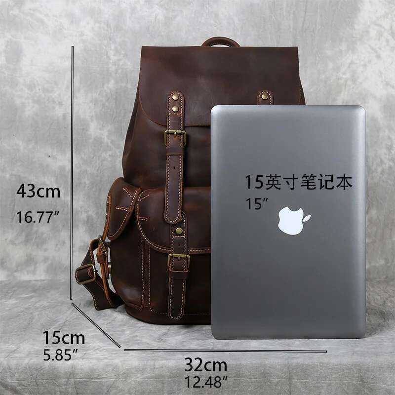 Retro Men's Top Layer Cowhide Travel Backpack Large Capacity School Crazy Horse Leather Laptop Bag NZPJ