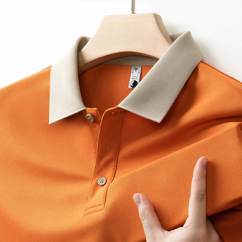 High quality lapel T-shirt solid color high-end casual mens short sleeved polo shirt top 250428
