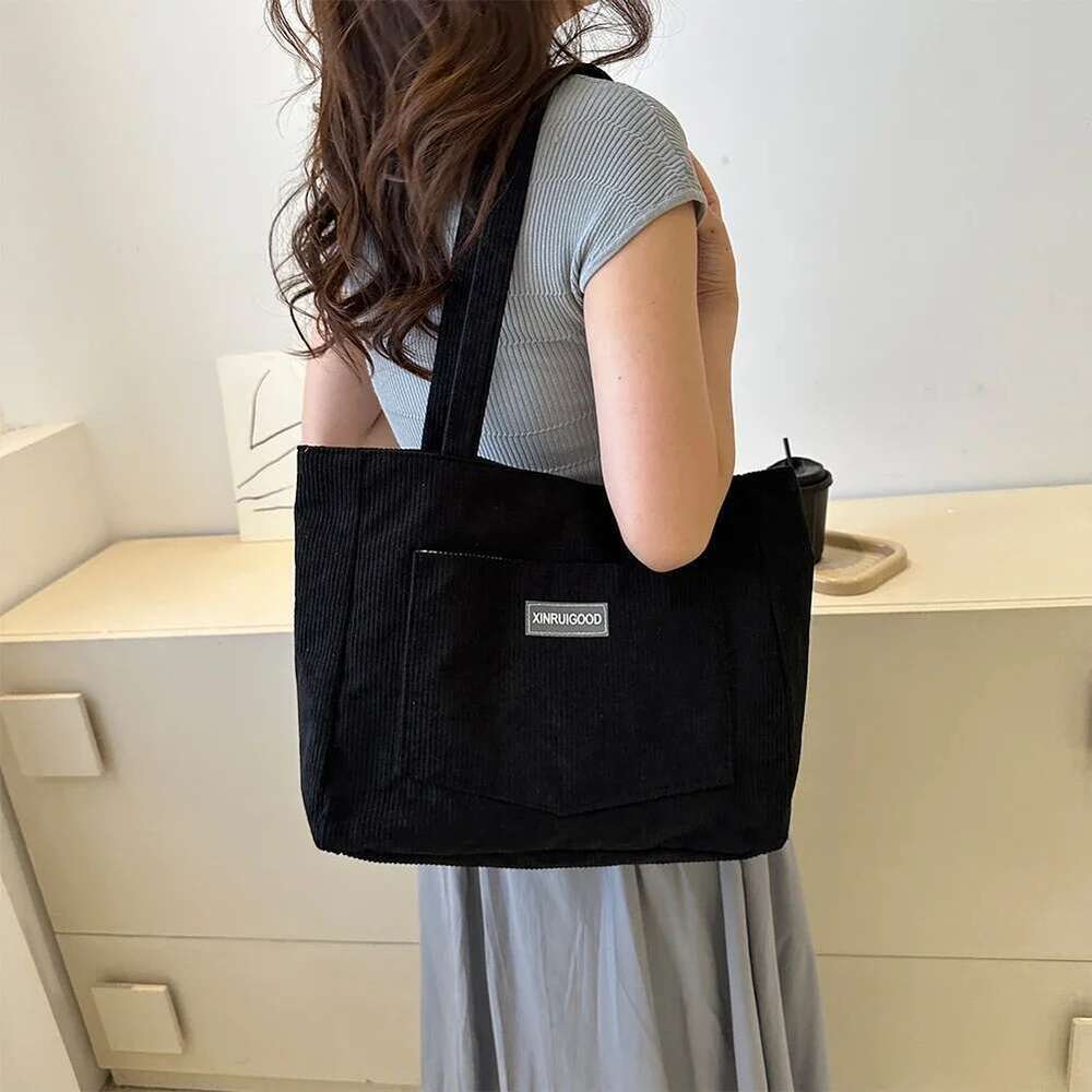 Women Large Capacity Shoulder Bags With Pockets Compartments Cord Tote Bag Handbags For School Work Shopping Bag