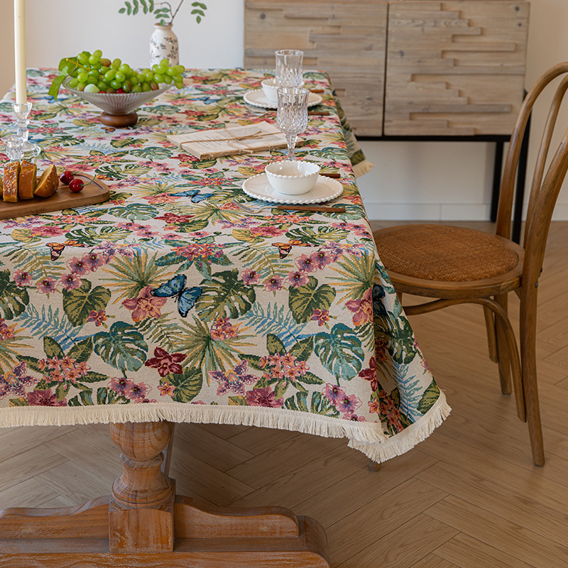 T0479 American cotton and linen tablecloth pastoral style high-end tablecloth oil painting style yarn-dyed jacquard tablecloth coffee table cover