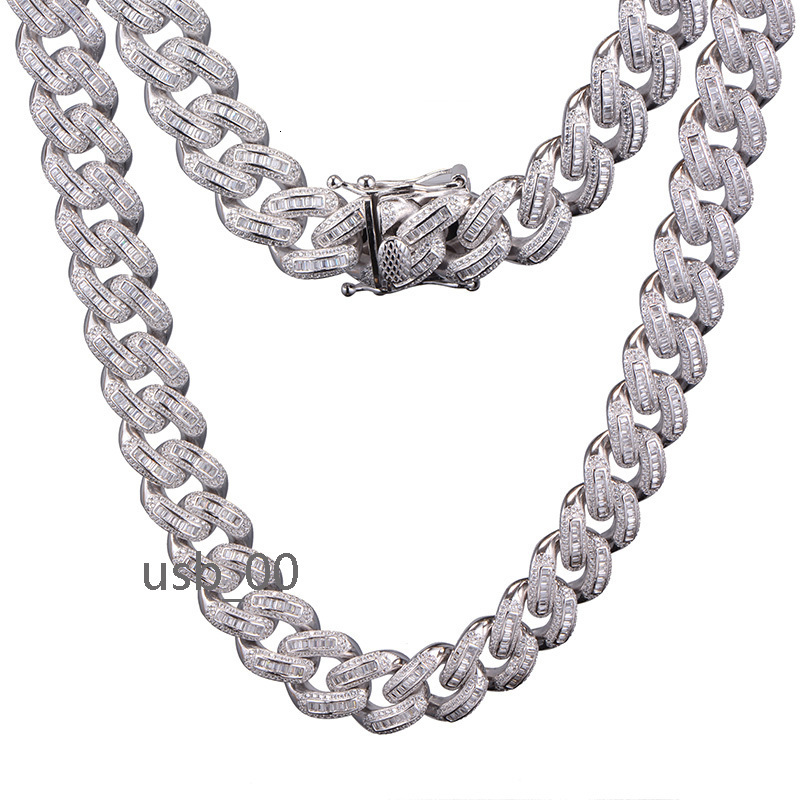 Luxury Baguette Cuban Link Chain Necklace 18MM Hip Hop Diamond Iced Out CZ Cuban Link Chain for Men