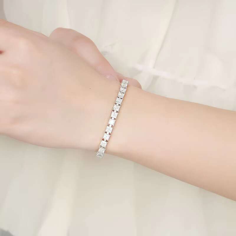Fine Moissanite Jewelry 925 Sterling Silver Custom 18K Platinum Plated 4mm Square Moissanite Princess Bracelet for Women
