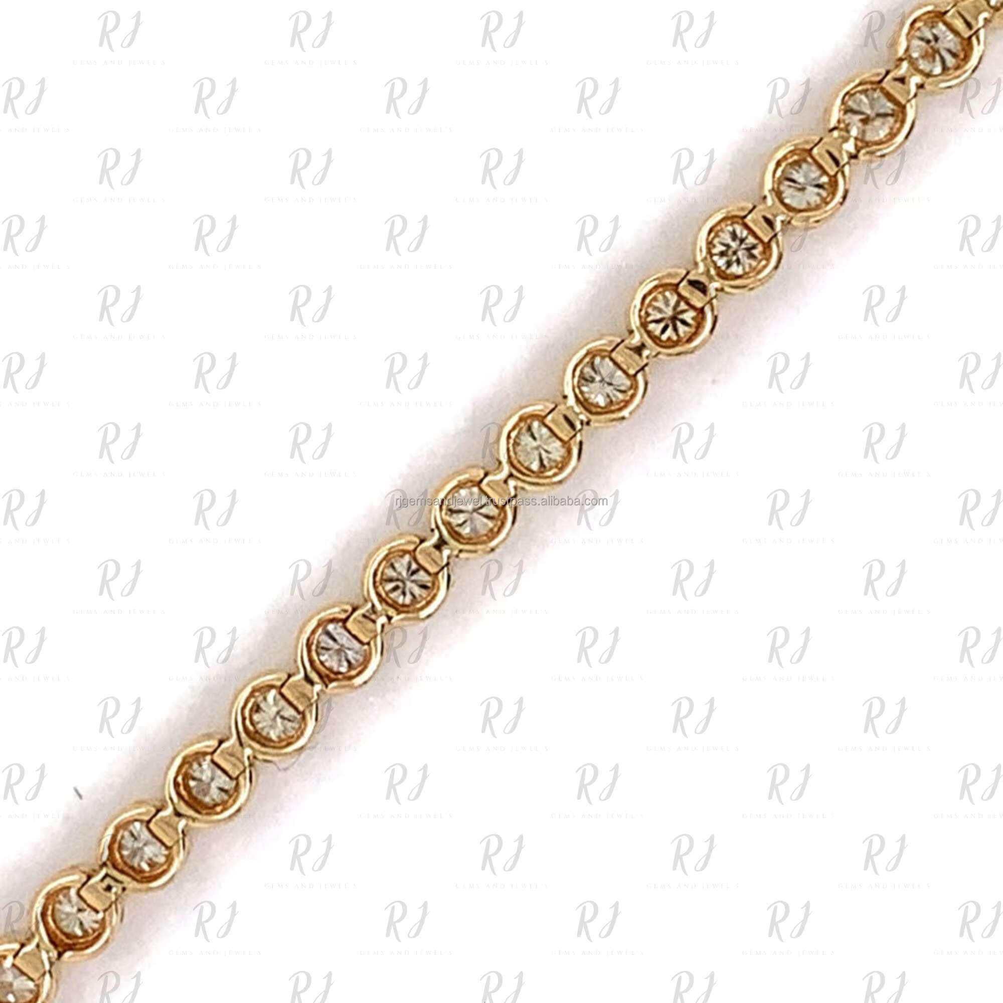 Moissanite Diamond Tennis Bracelet 10K Solid Gold Bezel-Set Tennis Bracelet With Round Brilliant Cut Diamond