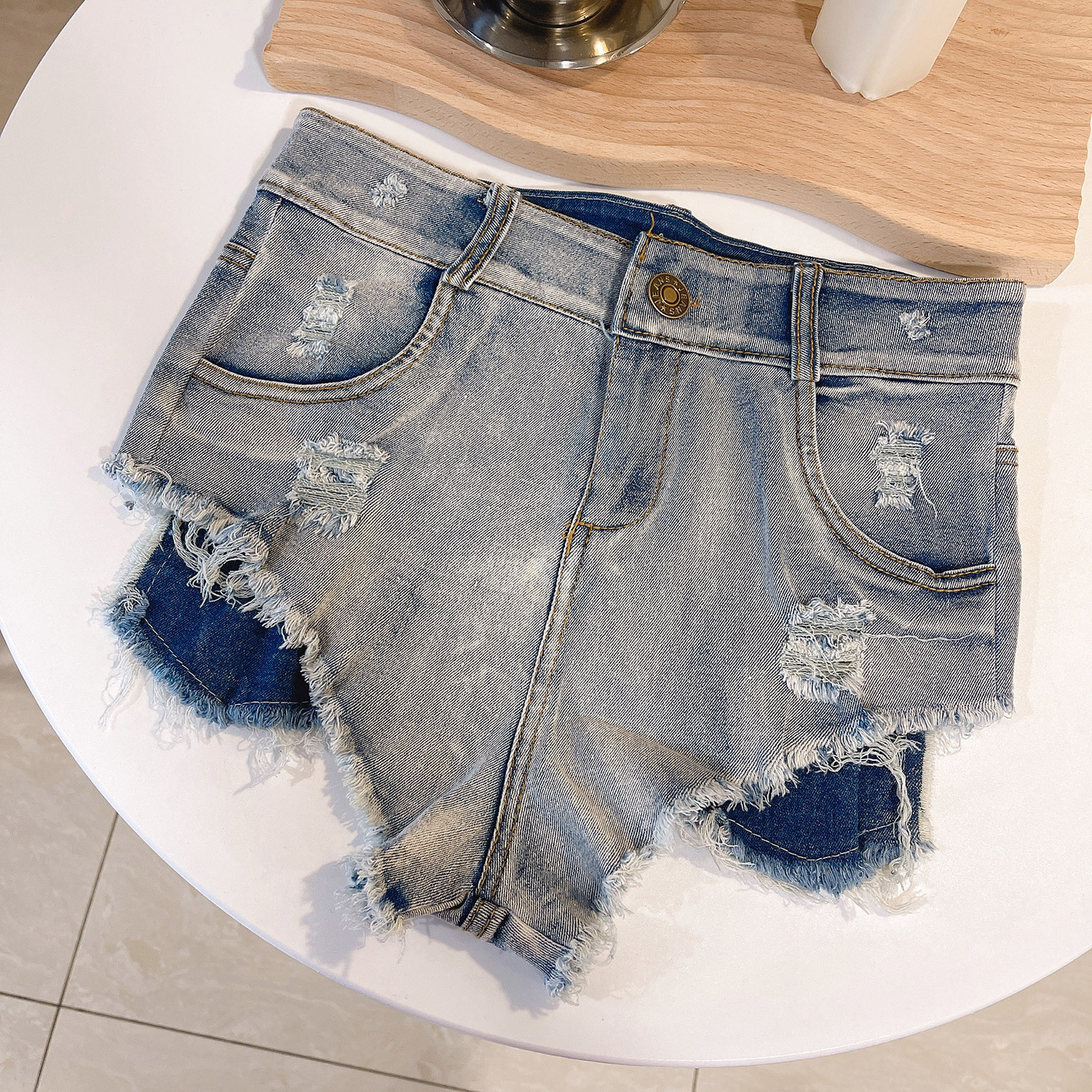 Women's Denim Shorts 9030 # 2024 New Sexy Ragged Edge High Waist Tight Fun Jeans And Denim Shorts For Women