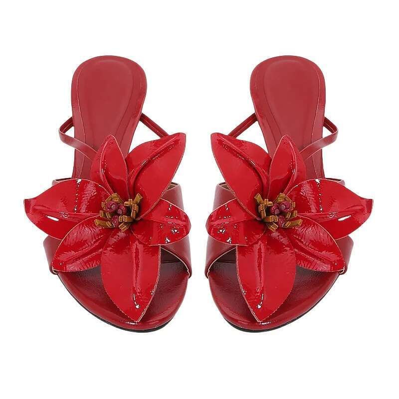 Sexy Open High Heels Flower Round Toe Sandals Comfortable Mules Fashion Slip on Women Party Banquet Shoes