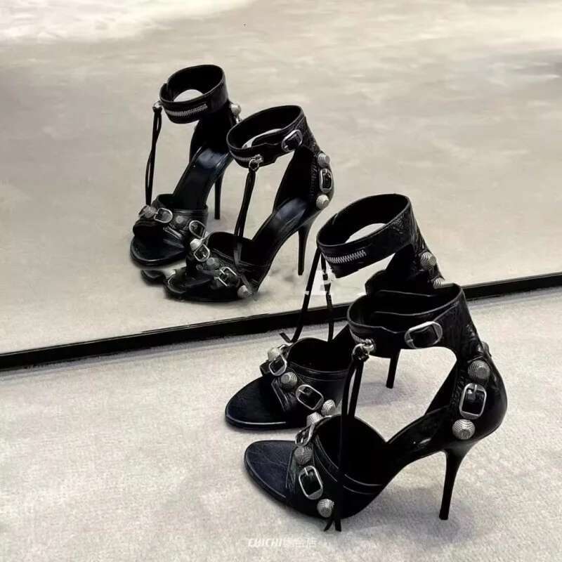 New Fashion Punk Style Stiletto Rivet Metal High Heels Tassel Zipper Sandals Sexy Pointed Open Toe Women Shoes