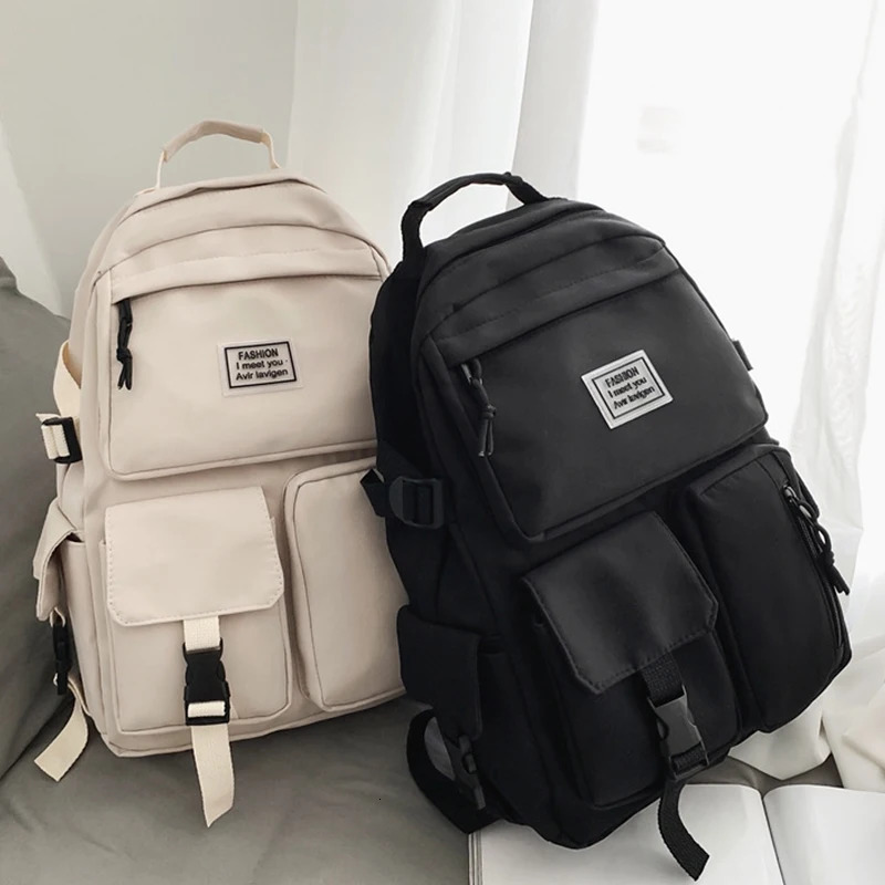 Multi pocket mens and womens nylon large capacity casual simple backpack insert button computer backpack 250427