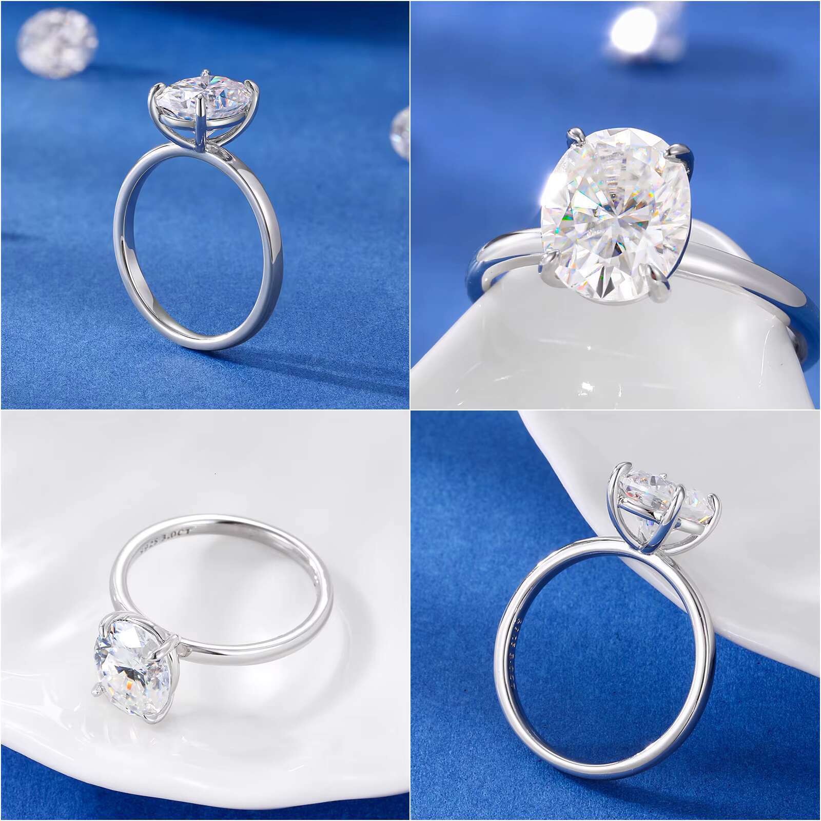 Luxury Jewelry Wholesale 1.5ct-3ct 925 Sterling Silver VVS Oval Cut Moissanite Diamond Engagement Band Ring for Women